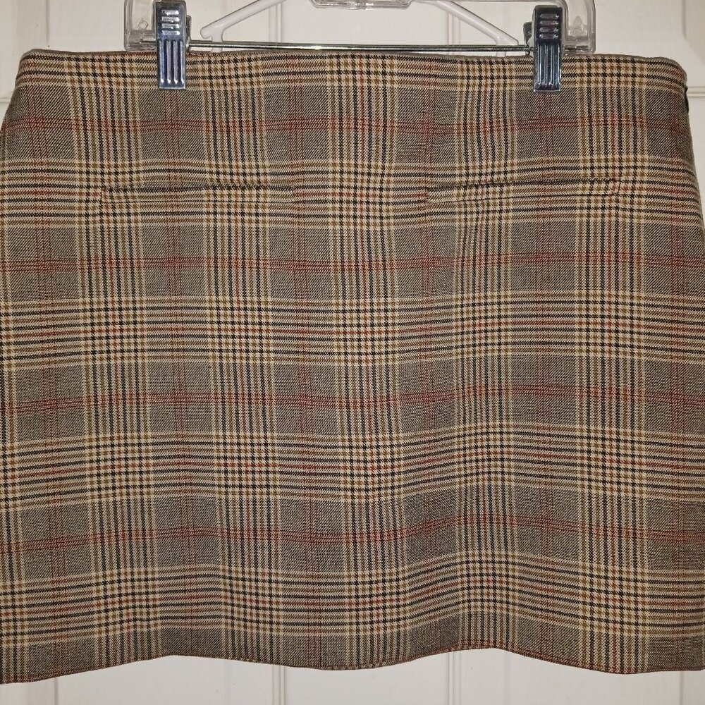 Zara Tan Houndstooth Mini Skirt Medium Academia Side Zip